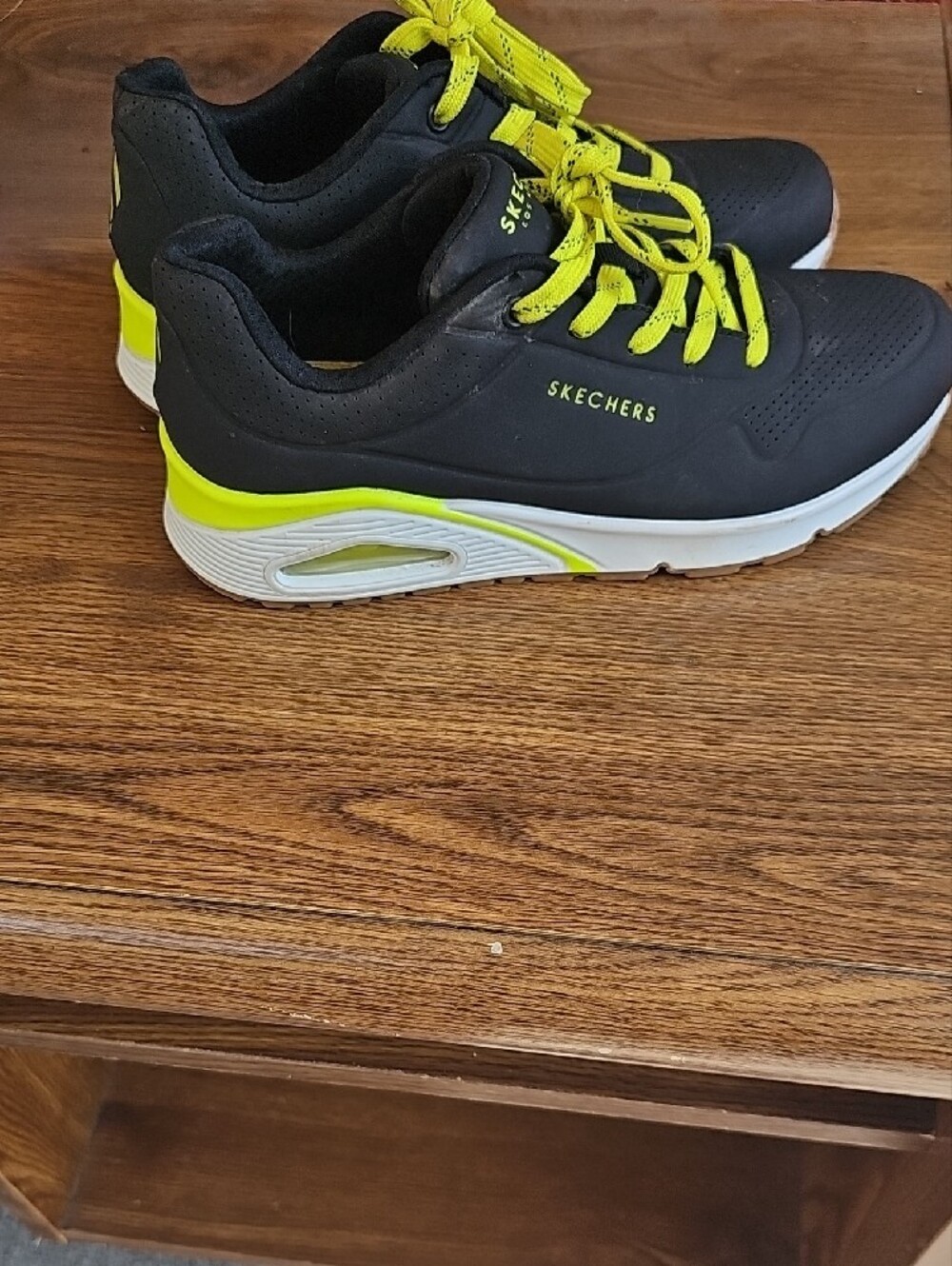 Skechers Women’s Black Sneakers with Neon Yellow Accents - Picture 3 of 4